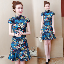Summer new fashion slim thin modified ruffle retro Chinese style cheongsam young dress