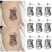 Moon stars little tiger tattoo stickers Net red with the same ins long-lasting hipster cute dark ins Wind tattoo