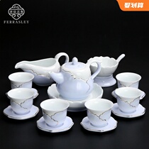 Gold inlaid jade celadon kung fu tea set set European whole set of gold ceramic teapot tea cup Home Office gift box