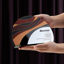 2020 new crystal trophies customized awards VU color printing lettering high grade black crystal metal trophy customized