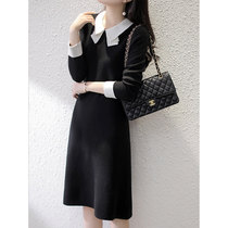 womens elegant slim mid-length sweater dress with french design doll collar