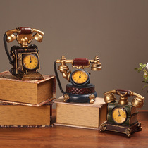 Retro Telephone Model Clock Swing Piece Creative Book Room Café Dining Room Clock Seat Bell Adornment Living-room