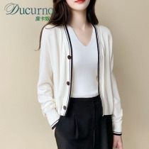 Ducurno Mori system blouses women 22 years into autumn new fashion sense V collar single row Buttoned Knit Cardigan for outings