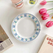 ES) Hand-painted Tulips-style Romantic Sweet Pint Cake count Heart disc Ceramic Western Meal Dishes