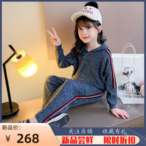 Girls sweater suit 2022 new spring and autumn CUHK childrens knitted sweatshirt broadlegged pants two sets of girls Korean version sweaters