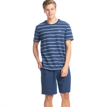 Three Guns Men Summer Short Sleeve Shorts Youth Pullover Stripes Simple Home Clothes Set 81425