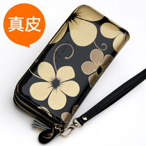 Genuine leather handbag lady large capacity multifunction bag hand grab bag cow leather double zipper wallet woman long style new temperament