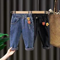 Girl Jeans Autumn Winter Clothing 2021 new female baby Korean version plus velvet girl little girl outside wearing long pants