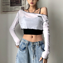 H family ins vitality girl light black and white contrast two-piece sling top female sweet wooden ear casual folding