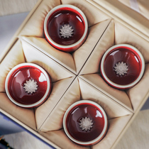 Chengyi silverware sterling silver tea cup red glaze lotus silver cup set hand-painted porcelain silver cup set Kung Fu Tea Bowl