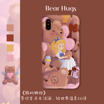 Single and line original bear hug for Apple 11 phone case iphone12 Huawei p30 silicone Protective case