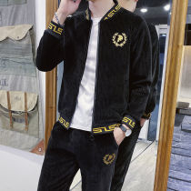 Double Sided Gold Velvet Suit Mens Spring New Men Casual Wear two sets of Korean version Trend Thickened Sportswear