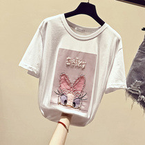 Big woman high-end plus size womens clothing 2021 summer fat sister thin belly cover age reduction loose mind T-shirt top
