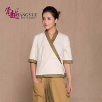 Health hall beauty salon work clothes set Cotton and hemp foot bath massage technician work clothes Spring and autumn beautician work clothes