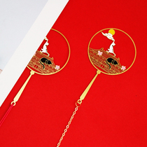 Cat Month Brass Bookmark Tassel Pendant Classical Chinese Style Customized Gifts School Students Around Cultural Creation Design Send Friends Foreign Affairs Gifts hipster Art