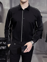 Mens spring and autumn shirt long sleeve Korean slim embroidery trend Joker handsome casual shirt non-iron inch shirt men