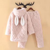 Coral Suede Pajamas Woman Winter Triple Clip Cotton Thickened 2021 New Lady Glint can be worn outside the home Apparel or