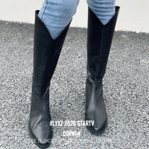Xixi woman Europe station 2020 Winter new back zipper pointed skinny cowhide over knee high boots 40494