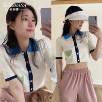 Zhao Rusi same 2021 summer new color pattern niche design sense fashion slim short cardigan knitted top