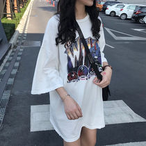 Pure cotton short sleeve female Korean version of loose summer new European Big version T-shirt female medium long body shirt half sleeve coat tide