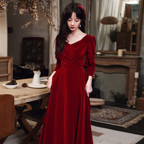 Toasting Bride 2021 new autumn and winter wedding thank-you banquet dress long back engagement dress Velvet