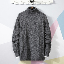 Autumn and winter new cotton sweater mens high neck thread clothing simple pure color handsome sweater pullover knitted base shirt