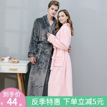 A pair of womens winter couples a pair of coral velvet bathrobes plus velvet padded flannel mens pajamas autumn and winter extension