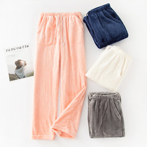  Coral velvet pants Womens winter velvet thickened pajamas warm straight loose large size flannel home pants