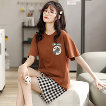 Sleepwear woman 2021 New summer pure cotton short sleeve shorts Two sets of ladies home The Korean version of the thin suit