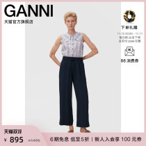 Ganni womens 2022 new purple plaid print straight seersucker sleeveless shirt F7075276