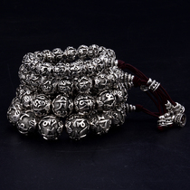 Sterling silver Buddha bead bracelet 990 foot silver six-word mantra rosary vintage Thai silver heart bracelet Tanabata to send boyfriend