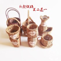 Straw woven rattan Wicker creative flower arrangement small flower basket hanging basket Rattan woven flower basket living room decoration dried flower vase