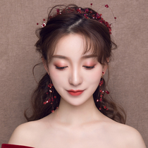 Bridal headdress Korean wedding red wedding dress Super fairy hair ornaments Wedding toast suit atmospheric fairy accessories