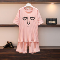 Pure Cotton Pyjamas Womens Summer Short Sleeve Suit Plus Size Fat MM200 Catcartoon Full Cotton Home Clothing Plus Fattening
