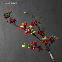 New Chinese living room home decoration flower simulation flower Berry wholesale red pulp fruit branches dry branches floor flower art