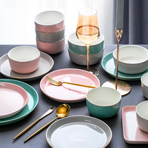 Light Extravagant Dish Suit Home Creative Ceramic Bowls Discs Ins Nordic Wind Rice Bowls Chopsticks Combined Family Joe Accommodate Cutlery
