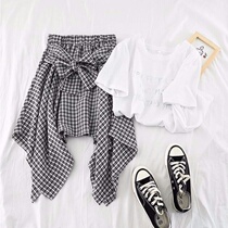 One-piece set female student Korean 2021 spring summer fashion two-piece short sleeve skirt high waist irregular tide