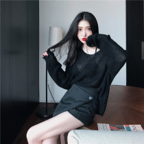 Watch out for machine sexy sweaters womens openwork loose bf lazy wind short plus size new early autumn solid color knitwear