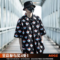 Xiaobin national tide summer thin flower shirt men loose Trend Tide brand spirit guy shirt handsome short sleeve shirt