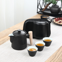 Quick cup Black pottery travel cup tea set Household simple portable portable tea pot Take-away travel artifact