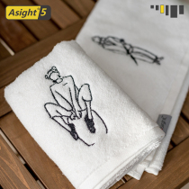 Asight cool girl towel 303Air pure cotton face wash household white towel black and white ins simple soft water absorption
