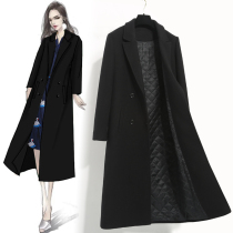 Professional wear woolen coat women 2021 new autumn and winter cotton padded knee long woolen coat front desk tooling