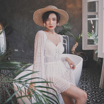 Swimsuit female 2021 New Korean ins Net red fairy fan conjoined body hot spring belly thin conservative swimsuit