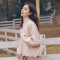 Gentle retro half-high collar sweater woman little sub 2022 spring autumn new irregular downswing twist knit blouse