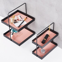 Double leather storage tray Nordic belt handle holder porch decoration cosmetics storage box snack tray