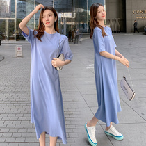 Pregnancy Woman Dress Summer Dress Fashion Little Fresher Brief pure color Short sleeves dress 2022 new Summer Korean version of pregnant woman dress