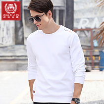 Fall round neck Long sleeves T-shirt mens pure cotton loose white casual weaters mens trends beating undershirt mans