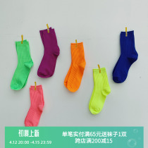 Tide Fluorescent Color Socks Women Orange Short Silo Socks Candy Color Midway Socks