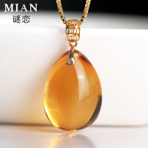 18k gold natural yellow crystal pendant female drop shaped necklace lock bone chain birthday present to send girlfriend to wife