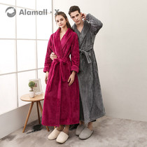Japanese Flannel Sleeping Robe Couple Men Plus Hypertrophy Code Coral Suede Bathrobe Woman Thickened Warm Sleeping Clothes Autumn Winter